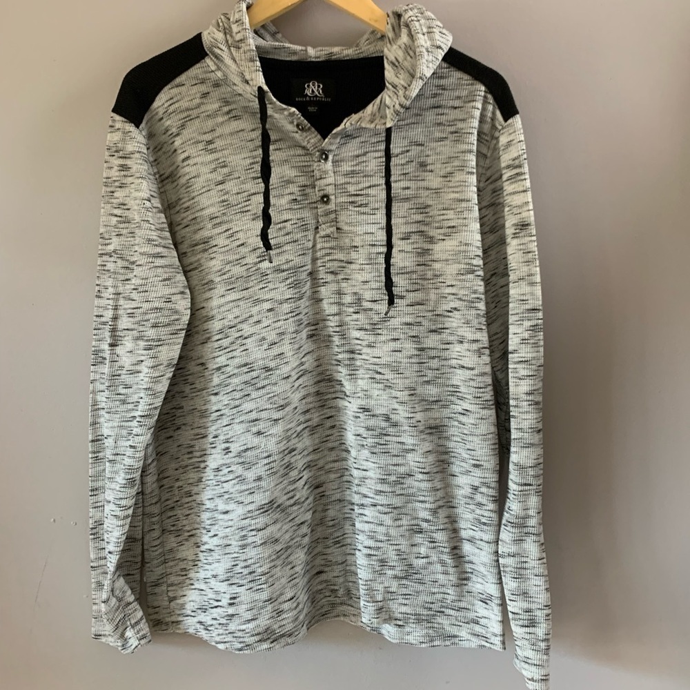 Rock & Republic Womens Sweater Size L Gray Hoodie Pullover